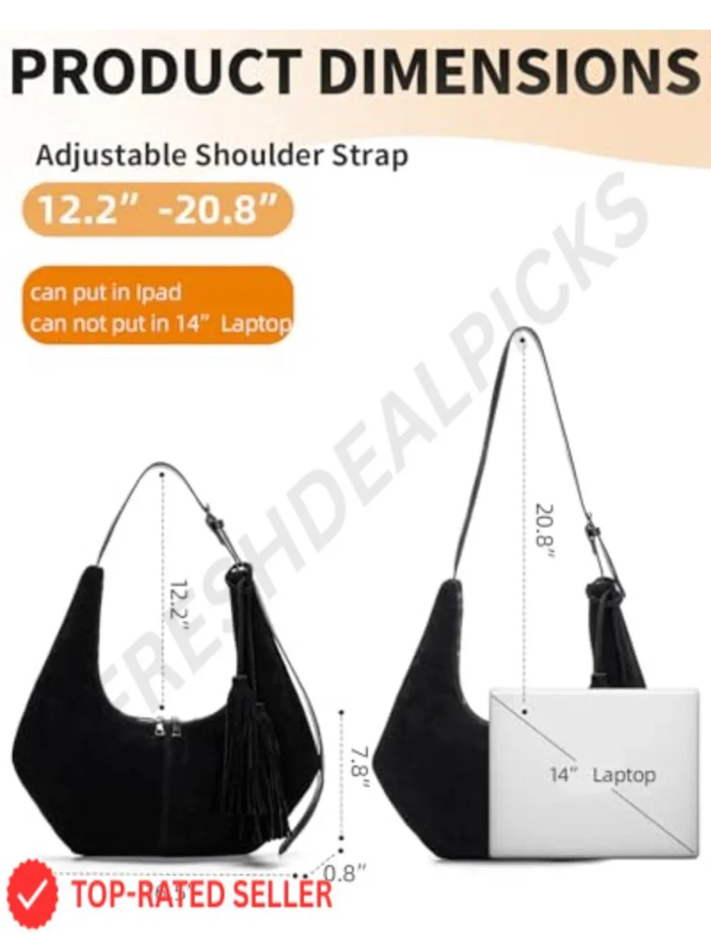 Faux Suede Tassel Hobo Shoulder Bag Women Slouchy Crescent Purse Crossbody